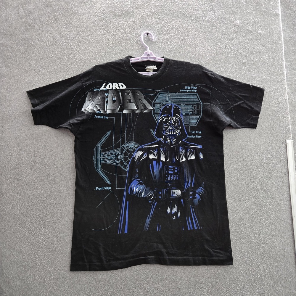 VINTAGE Star Wars Men Shirt XL AOP Big Graphic Darth Vader USA 90s Single Stitch